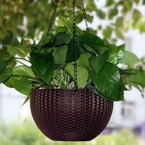Imitation Rattan Weaving Convenient Garden Pot Balcony PP Chain Hanging Planters Flower Pot Basket
