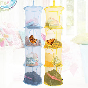 Mesh Hanging Storage 4 Compartments Folding Kids Toy Organizer Bag Clothes Dryer Net Basket